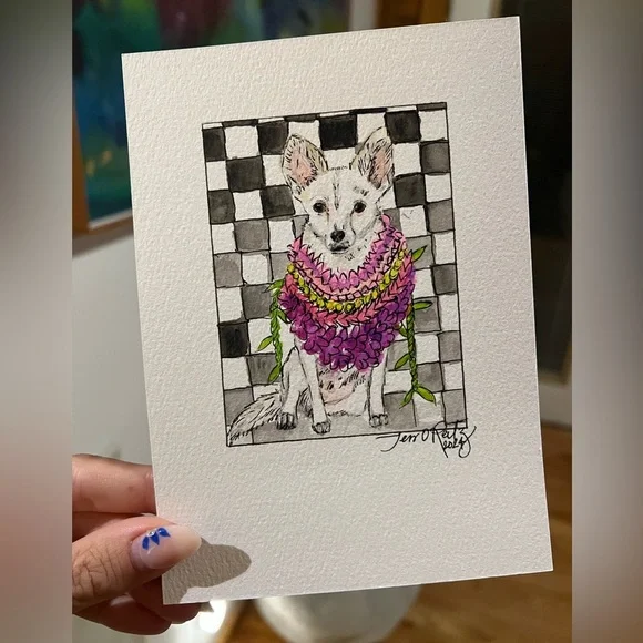 CUSTOM Watercolor and Pen Pet Portrait 5x7 - Picture 9 of 14